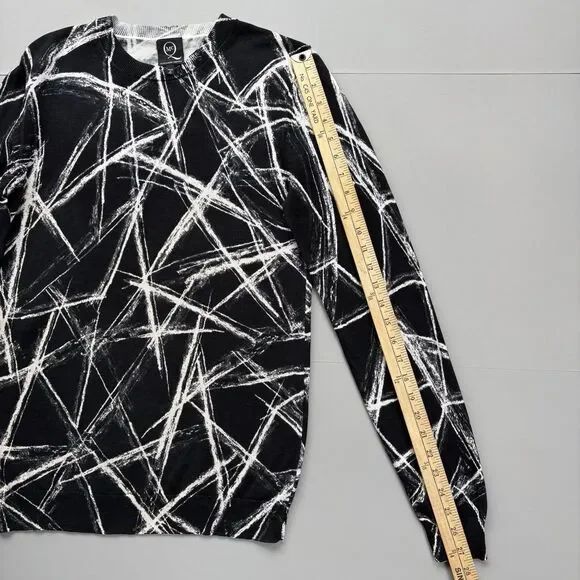 ALEXANDER MCQUEEN MCQ Sweater Men Small Abstract Black White Silk Cotton Preppy - Picture 7 of 11